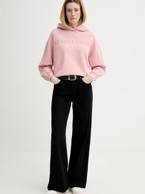 Marc O'Polo bluza bawełniana damska kolor różowy z kapturem z aplikacją 600407354165