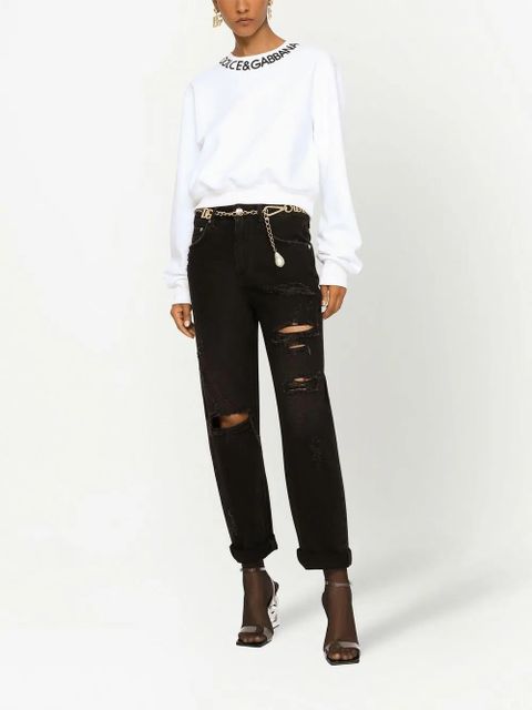 Dolce & Gabbana logo-embroidered cropped sweatshirt - White