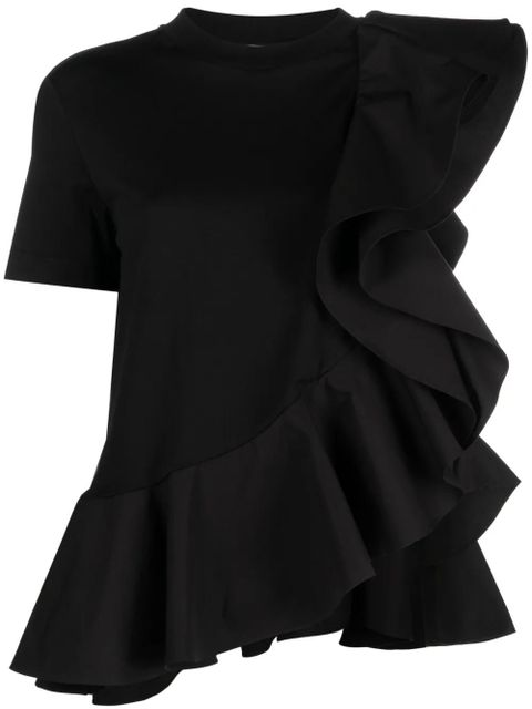 Alexander McQueen asymmetric ruffled T-shirt - Black - zdjęcie produktu nr 1