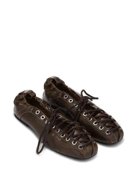 GANNI lace-up leather ballerina shoes - Brown - zdjęcie produktu nr 2