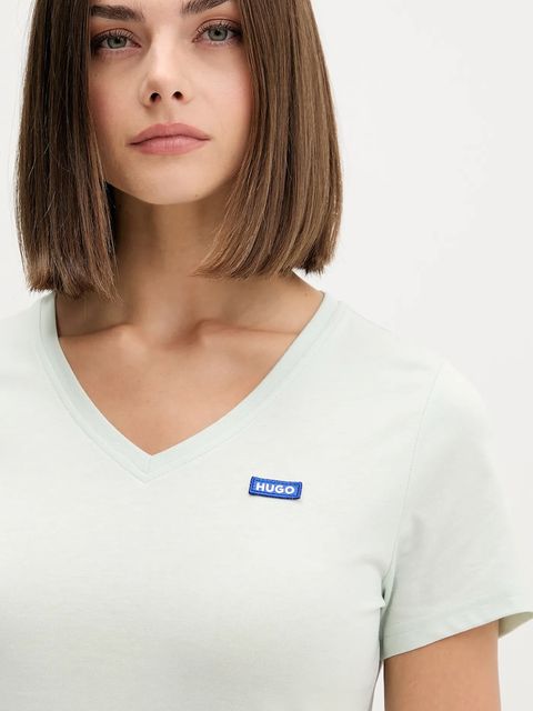 Hugo Blue t-shirt bawełniany damski kolor zielony 50513667