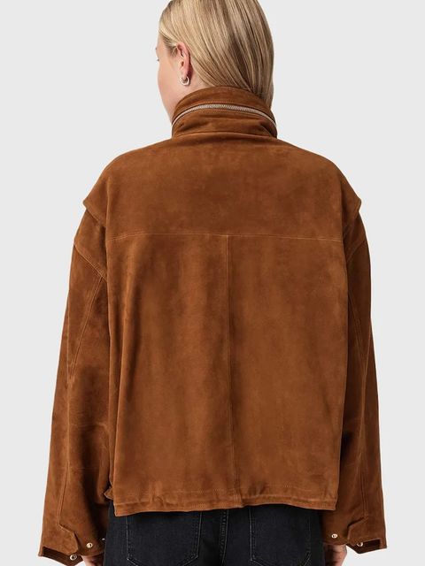 AllSaints kurtka zamszowa kolor brązowy przejściowa W087LD - zdjęcie produktu nr 2