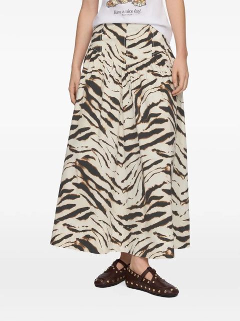 GANNI zebra-print gathered maxi skirt - Neutrals