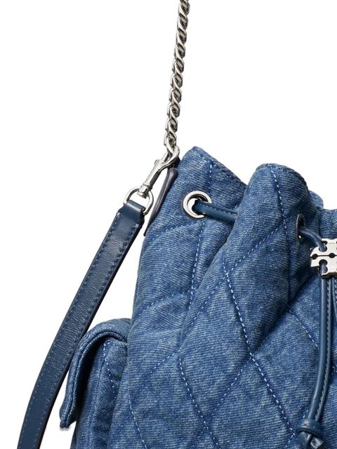Tory Burch Charlie quilted denim drawstring shoulder bag - Blue