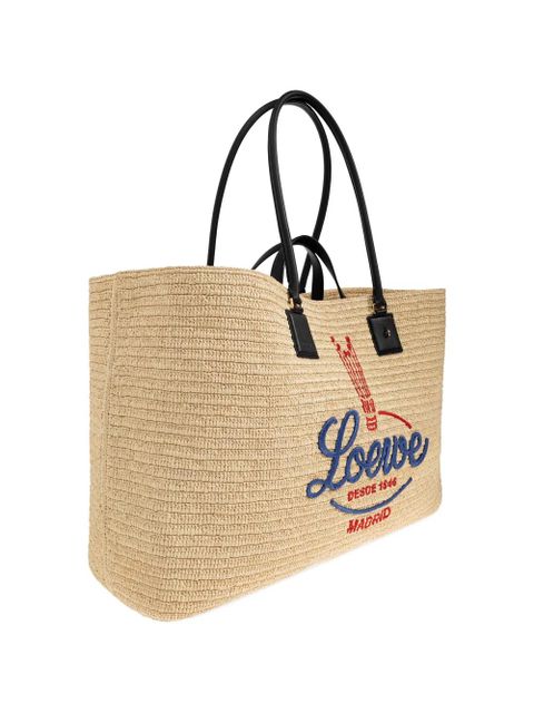 LOEWE XL Verano embroidered-logo woven tote bag - Neutrals