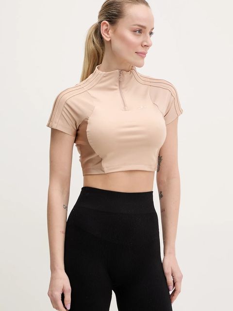 adidas Originals t-shirt Zip Up Crop Top damski kolor beżowy z półgolfem JJ0916 - zdjęcie produktu nr 1