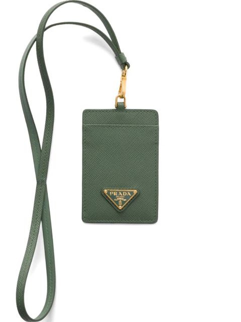 Prada triangle-logo leather badge holder - Green - zdjęcie produktu nr 1