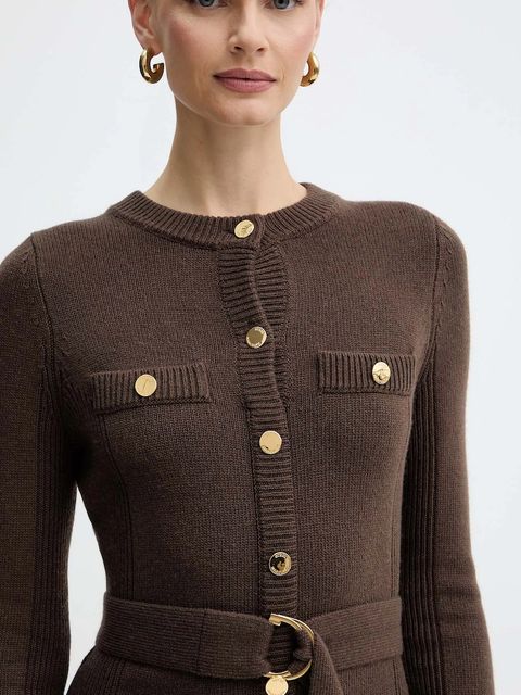 Marciano by Guess sukienka z dodatkiem kaszmiru AFRAH kolor brązowy 5BGK43 5893Z