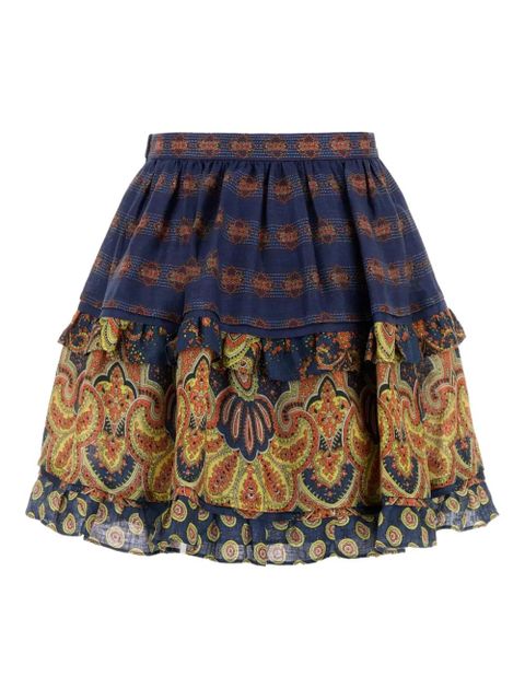 Valentino Garavani mini Medaglioni Voyage Imaginaire linen skirt - Blue