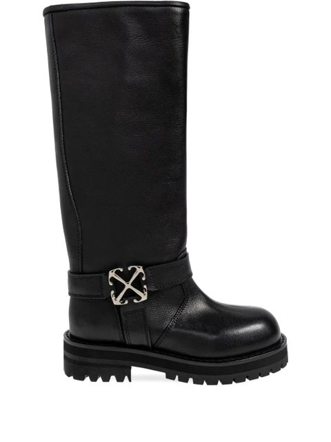 Off-White logo-plaque round-toe biker boots - Black - zdjęcie produktu nr 1