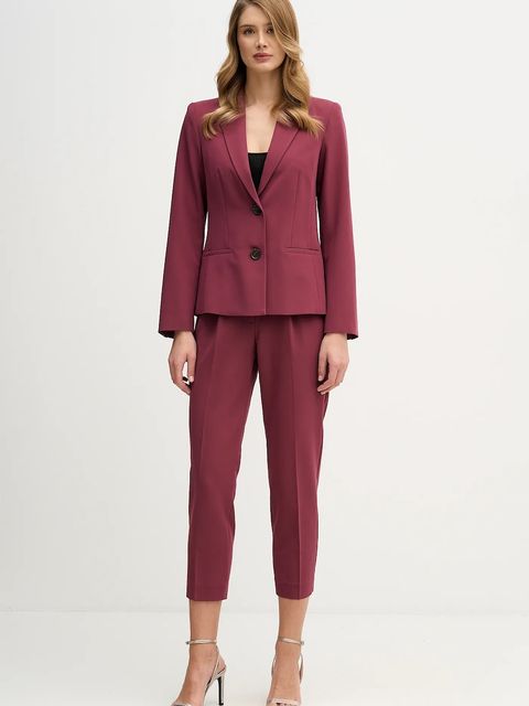 Sisley spodnie damskie kolor bordowy proste high waist - zdjęcie produktu nr 2