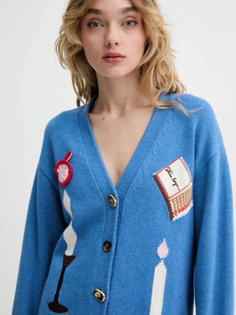 Stine Goya kardigan z domieszką wełny damski kolor niebieski SG-SS25-K032-2359