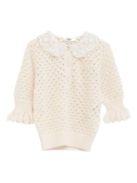 Chloé lace-collar open-knit sweater - White - zdjęcie produktu nr 2