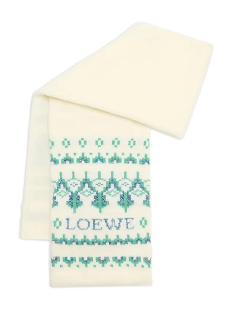 LOEWE Fairisle-pattern embellished scarf - White - zdjęcie produktu nr 1