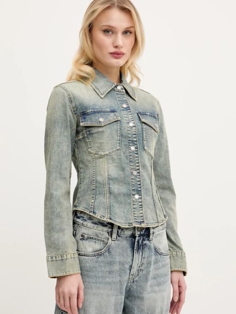 Miss Sixty koszula damska kolor niebieski slim z kołnierzykiem klasycznym 6S1XJ49600