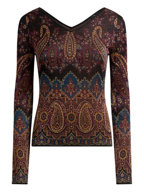 ETRO printed Jacquard V-neck top - Blue - zdjęcie produktu nr 1