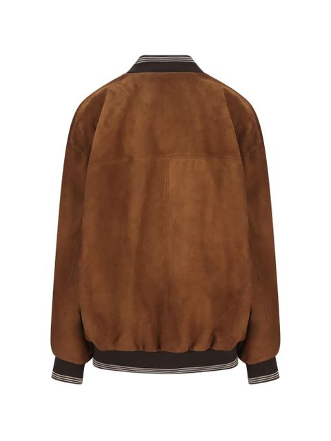 Miu Miu logo-patch suede bomber jacket - Brown - zdjęcie produktu nr 2