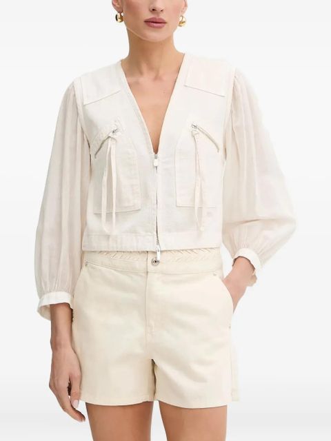PINKO V-neck zip-up blouse - White - zdjęcie produktu nr 1
