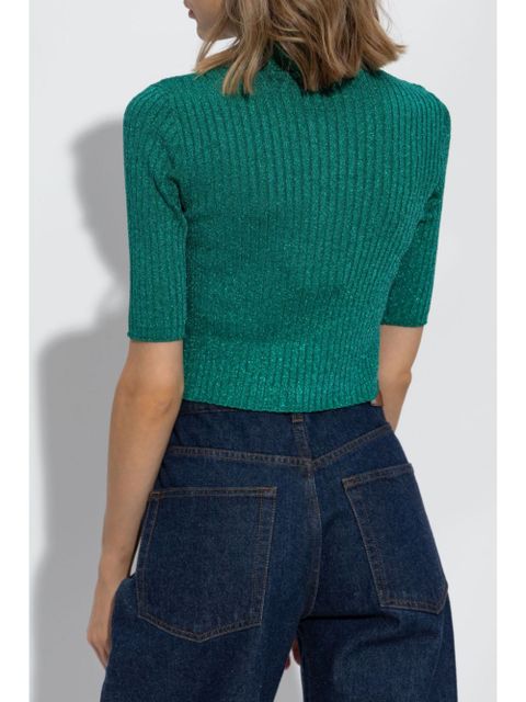 Gucci ribbed-lamé cropped polo shirt - Green