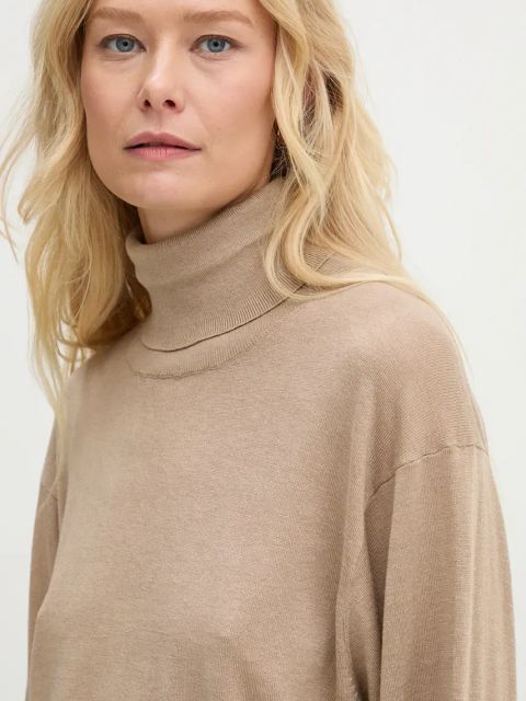 By Malene Birger sweter z domieszką wełny MOHSEN damski kolor beżowy lekki z golfem Q72551001