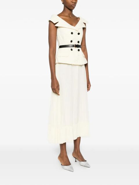 Self-Portrait lace chiffon midi dress - Neutrals