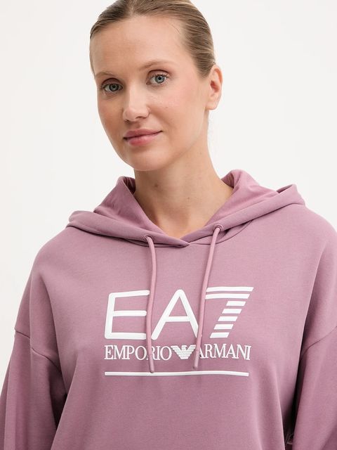 EA7 Emporio Armani bluza damska kolor różowy z kapturem z aplikacją AF12473.7W000417