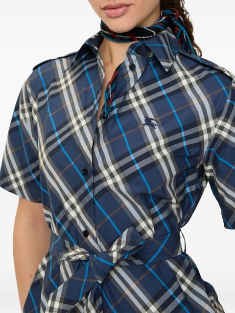 Burberry Check-pattern mini shirt dress - Blue