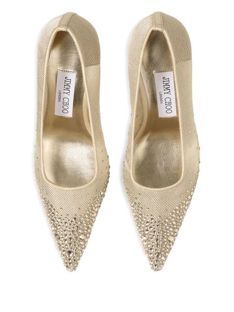 Jimmy Choo 95mm Ixia crystal-embellished mesh pumps - Gold