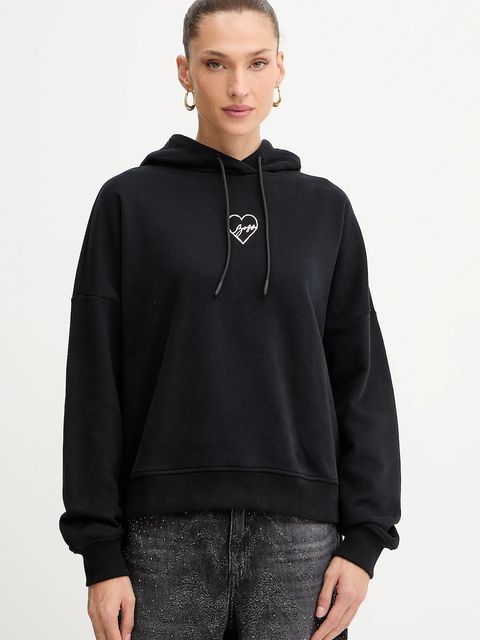 BOSS Orange bluza bawełniana damska kolor czarny z kapturem z aplikacją 50551429 - zdjęcie produktu nr 1