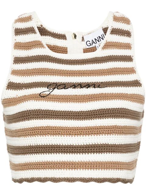 GANNI striped organic cotton tank top - Brown - zdjęcie produktu nr 1