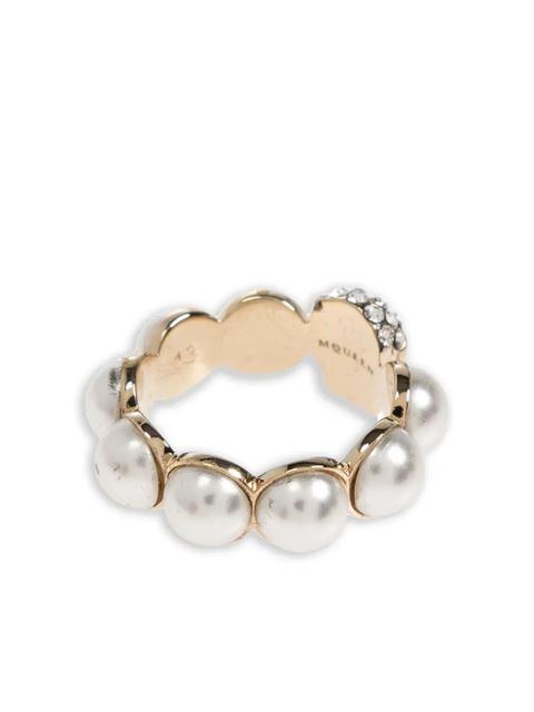 Alexander McQueen skull-motif pearl ring - Gold