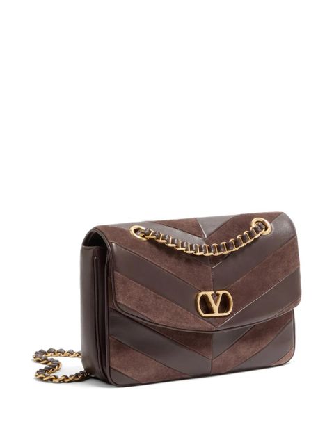 Valentino Garavani Djuna medium chain bag in suede and nappa with chevron pattern - Brown