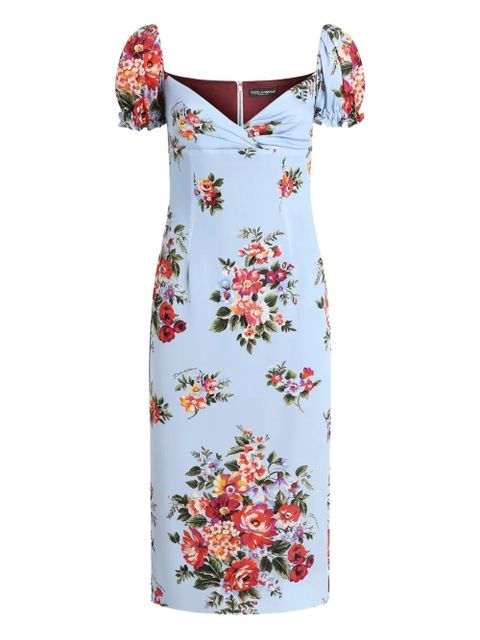 Dolce & Gabbana floral-print puff-sleeve midi dress - Blue - zdjęcie produktu nr 1