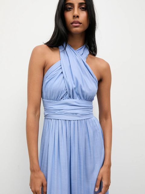 Answear.LAB sukienka kolor niebieski maxi rozkloszowana