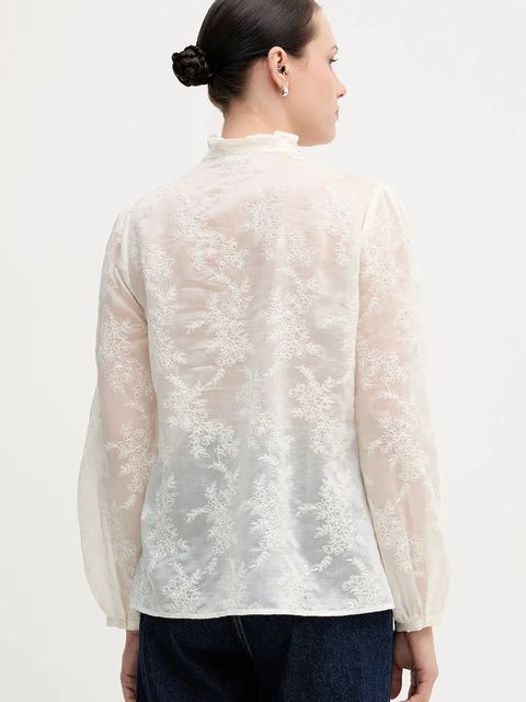 United Colors of Benetton koszula damska kolor beżowy regular ze stójką 52WNDQ0CQ