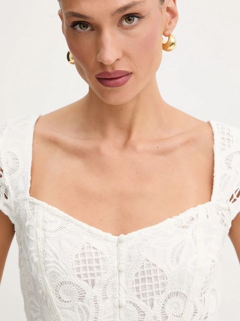 Guess sukienka bawełniana DOMITILLA kolor biały mini rozkloszowana W5GK50 WH521