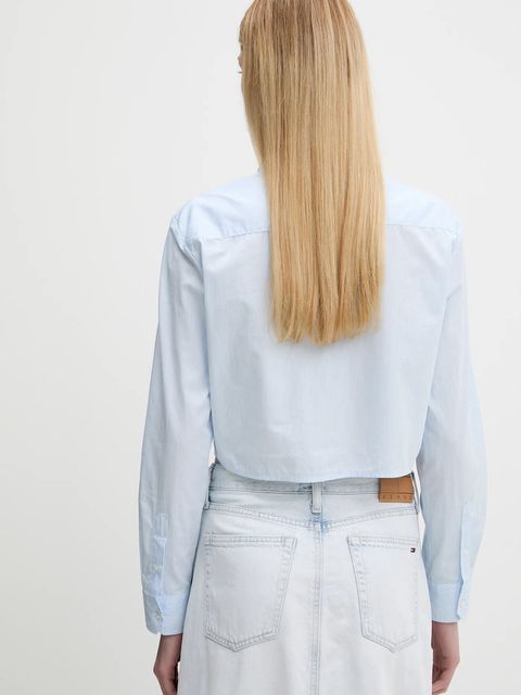 Tommy Jeans koszula bawełniana damska kolor niebieski slim z kołnierzykiem klasycznym DW0DW21400