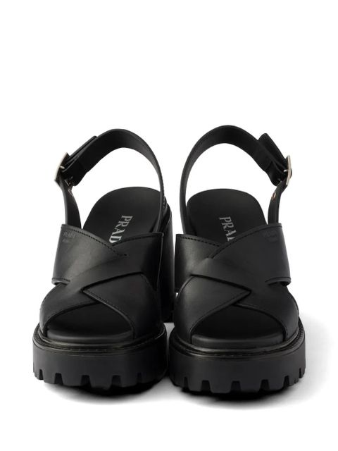 Prada crisscross leather platform sandals - Black