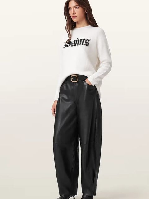 AllSaints spodnie skórzane JETT damskie kolor czarny szerokie high waist W026TD