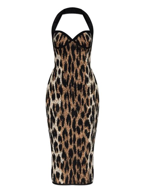 Balmain halterneck leopard-print midi dress - Brown - zdjęcie produktu nr 1