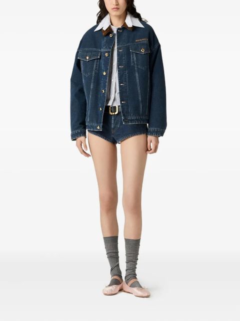Miu Miu velvet-collar denim jacket - Blue - zdjęcie produktu nr 2