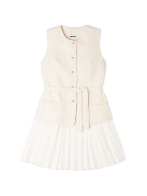 SANDRO sequin-embellished pleated mini dress - Neutrals - zdjęcie produktu nr 1