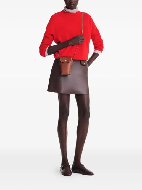 Longchamp logo-embossed leather phone case - Brown