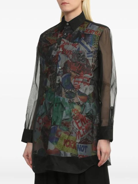 Comme Des Garçons sheer-panel printed shirt - Black