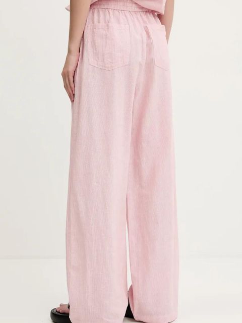 Tommy Jeans spodnie z domieszką lnu damskie kolor różowy szerokie high waist DW0DW20352