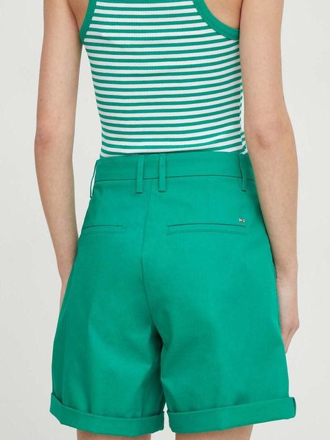 Tommy Hilfiger szorty damskie kolor zielony gładkie high waist WW0WW41769