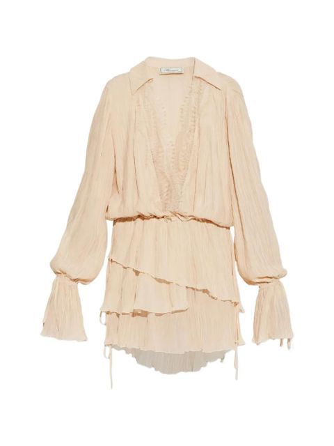 Blumarine V-necck ruffled mini dress - Neutrals - zdjęcie produktu nr 1