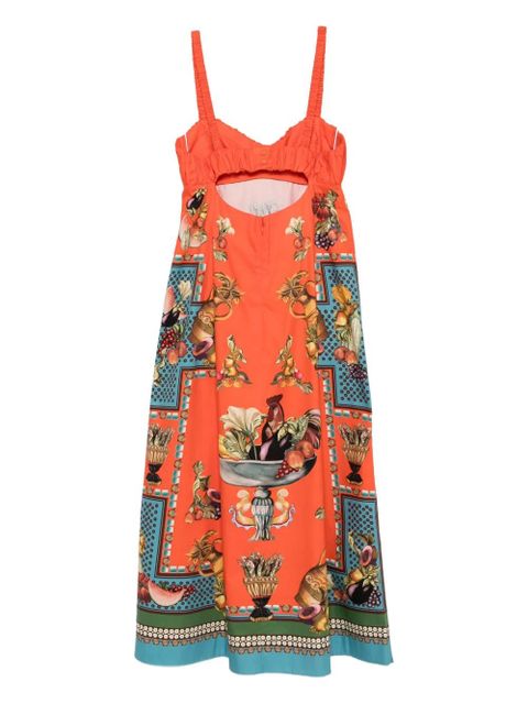ALEMAIS fruit-print smocked dress - Orange