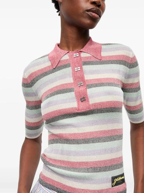 GANNI striped lurex-knit polo shirt - Pink
