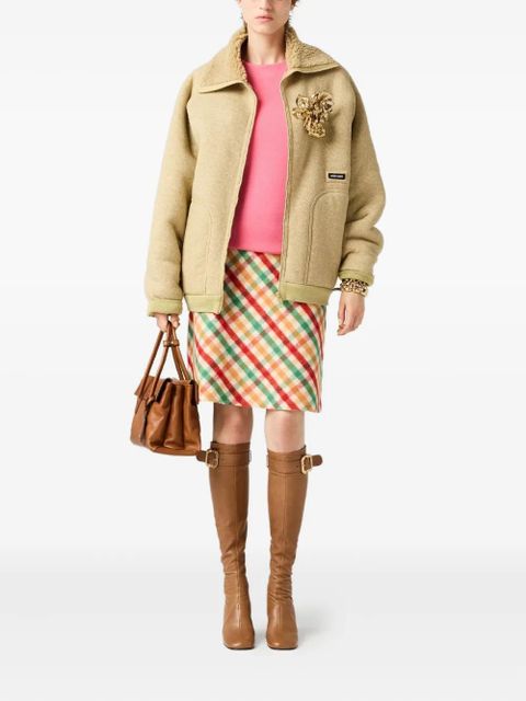 Miu Miu zip-up shearling jacket - Neutrals - zdjęcie produktu nr 2